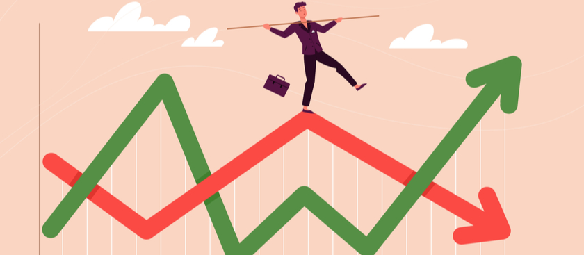 A man tightrope on increase and decrease market volatility