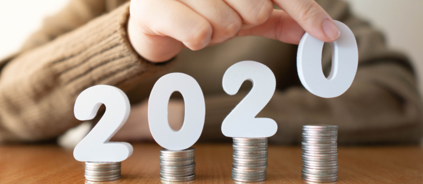 Stack of coins from shortest to tallest with the year 2020