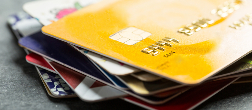 Debit and credit cards stacked up