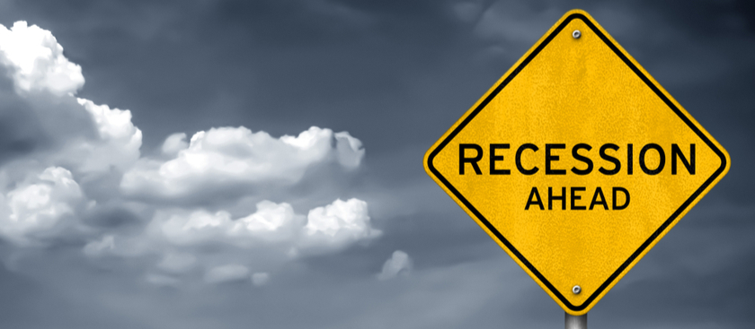 Road sign that says recession ahead