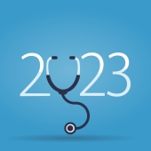 Icon of 2023 with a the 0 as a stethoscope