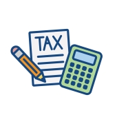 Icon of Tax paper with pencil and calculator