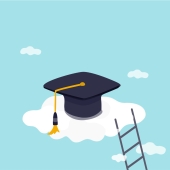 College cap floating on a cloud with a ladder going up to the cloud