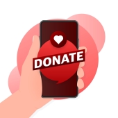 Cell phone with donate written across the screen